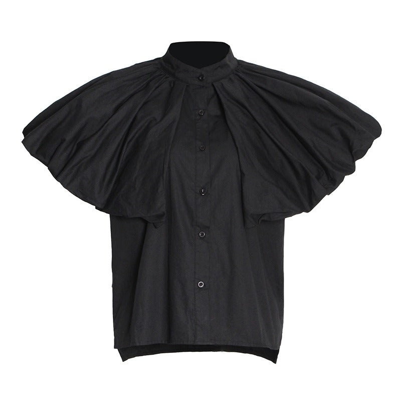 Pre Order:  Pleated Sleeve Loose Solid Casual Shirt