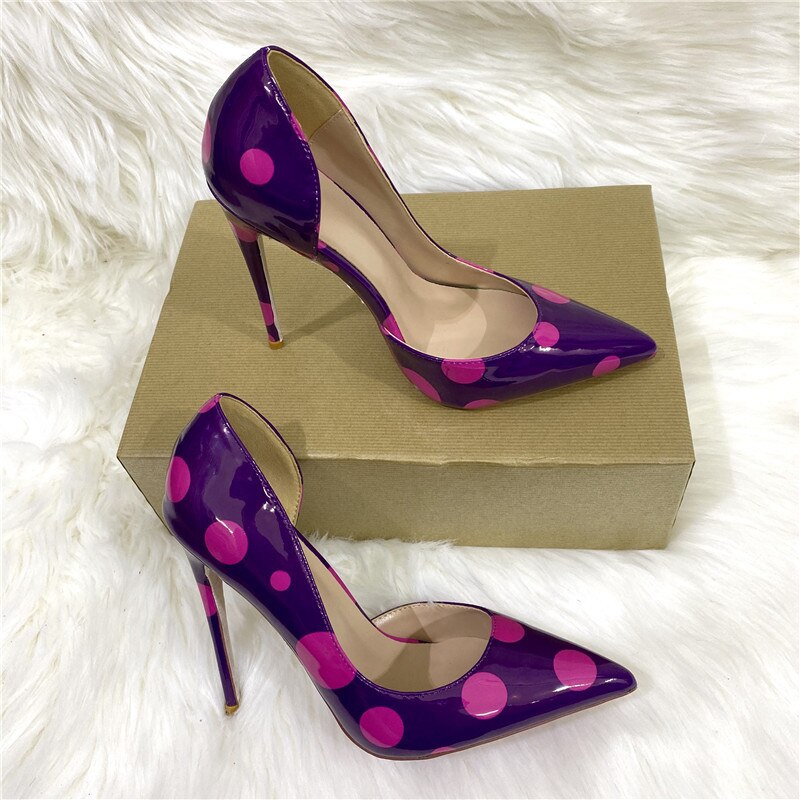 Pre Order:  Purple Polka Dots Patent Pointed-Toe Shoes