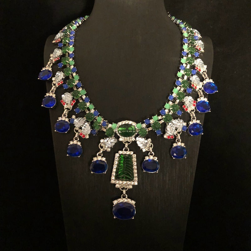 Pre Order:  Blue Rhinestone Necklace and Earrings Set