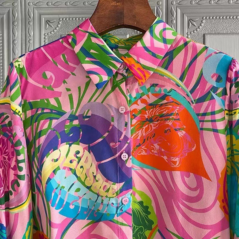 Multicolor Casual Print Long Sleeve Shirt