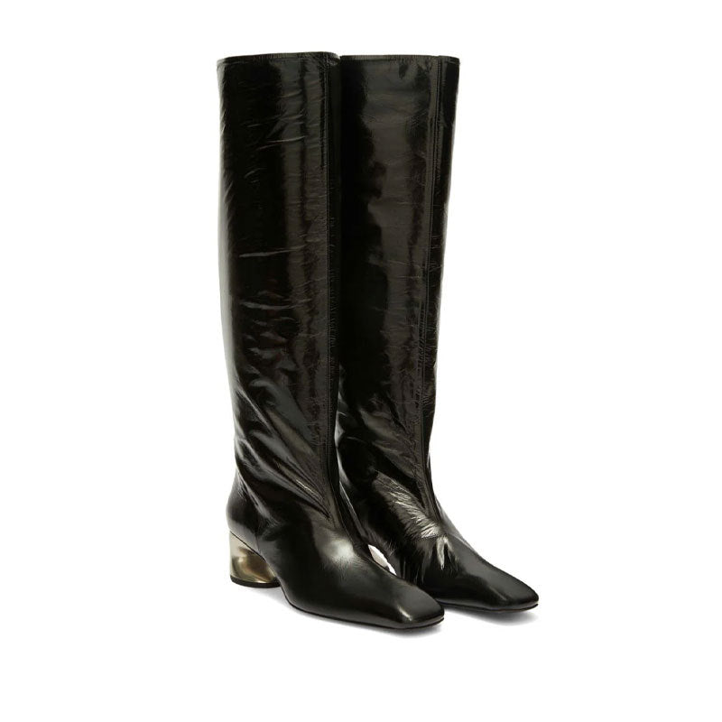 Metal Sculptured Heel Knee High Boots