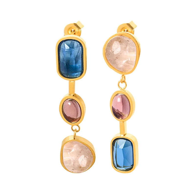 Pre Order:  Asymmetrical Colorful  Glass Stone Dangle Earrings