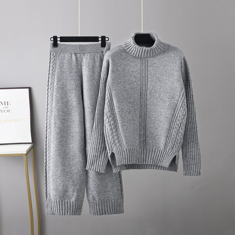 Pre Order:  Casual Thick Turtleneck Knit Sweater + Wide Leg Knit Pants