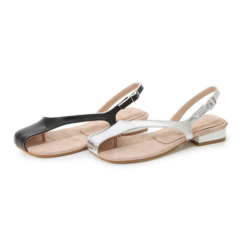 Pinch Toe Block Heel Flat Sandals