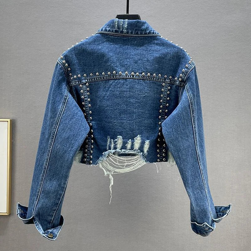 Pre Order:  Rivet Inlaid Diamond Denim Jacket