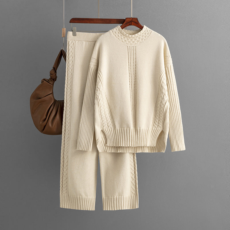 Pre Order:  Casual Solid Loose Knit Sweater + Pants Set