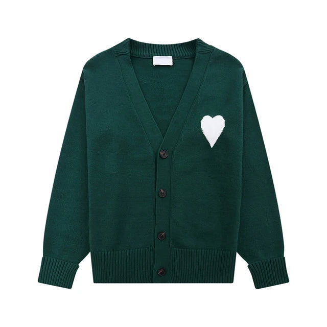 Pre Order: Heart Embroidery Loose Fit Cotton Knitted Cardigan