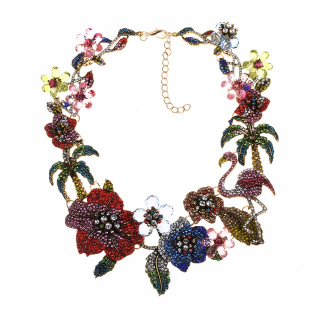 Pre Order:  Multicolor Rhinestones Flamingo Choker Necklace