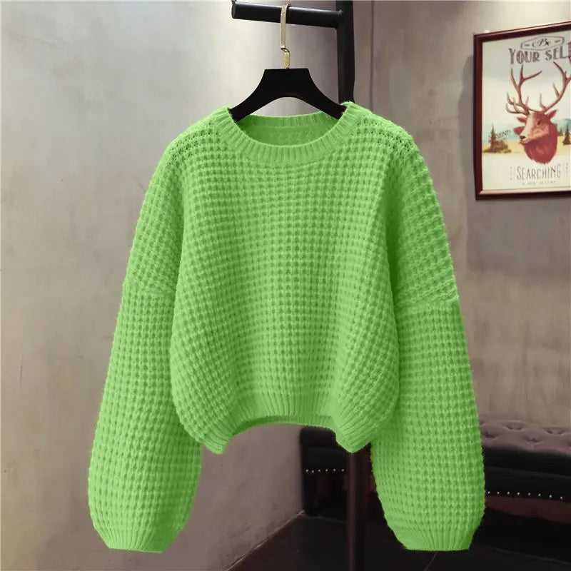 Pre Order:  O-Neck Knitted Pullover Loose Sweater