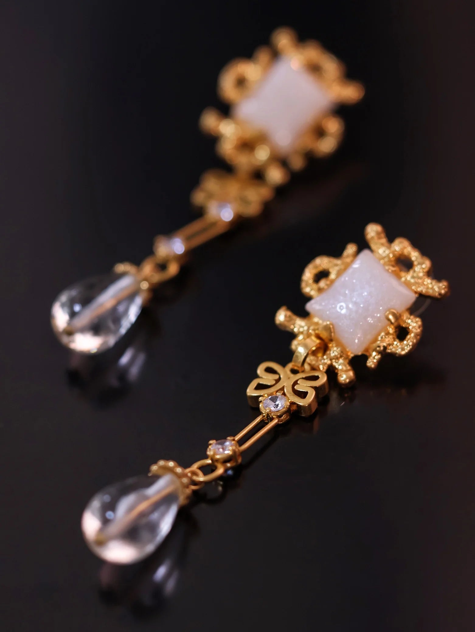 Pre Order:  Old Court Style Water Drop Glass Pendant Earrings