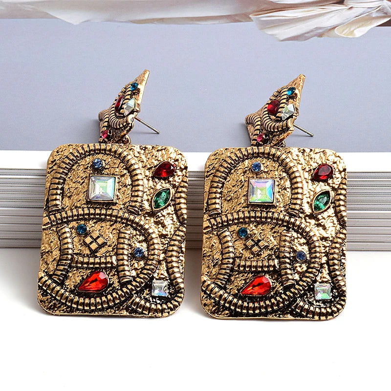 Pre Order:  Rhinestone Studded Ethnic Drop Earrings