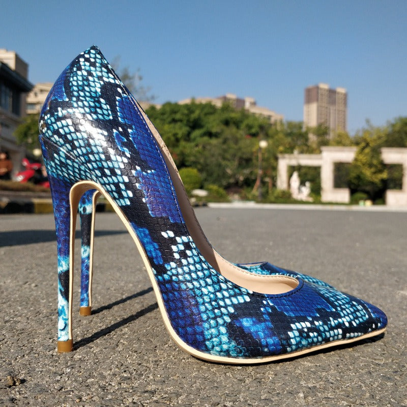 Pre Order:  Snakeskin Pattern Shallow Cut Stilettos