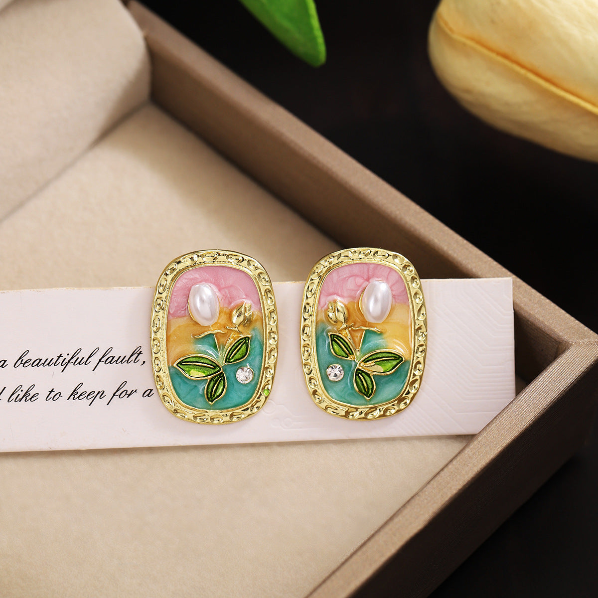 Pre Order:  Flower Oval Oil Drop Earrings