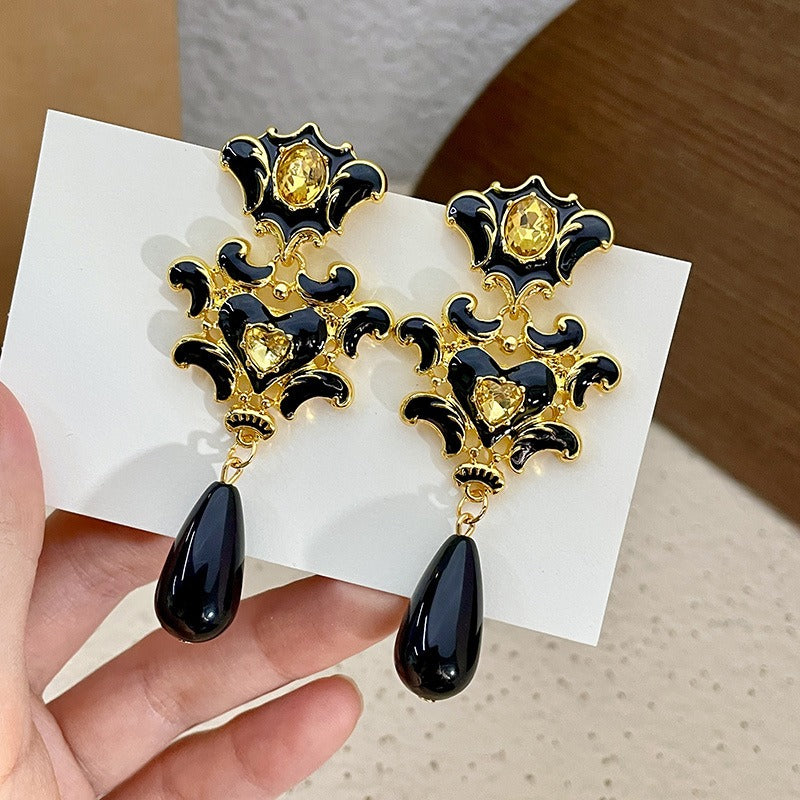 Black + Gold Palace Drop Earrings
