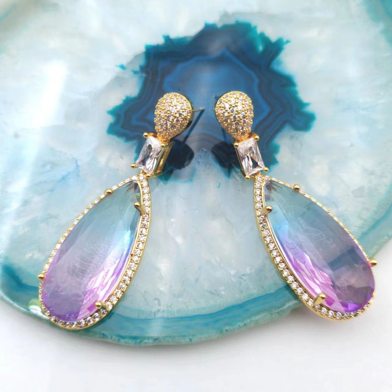 Pre Order:  Gradient Purple Zircon Water Drop Earrings