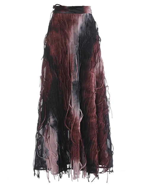 Pre Order: Tie Dye Fringe Midi Skirt