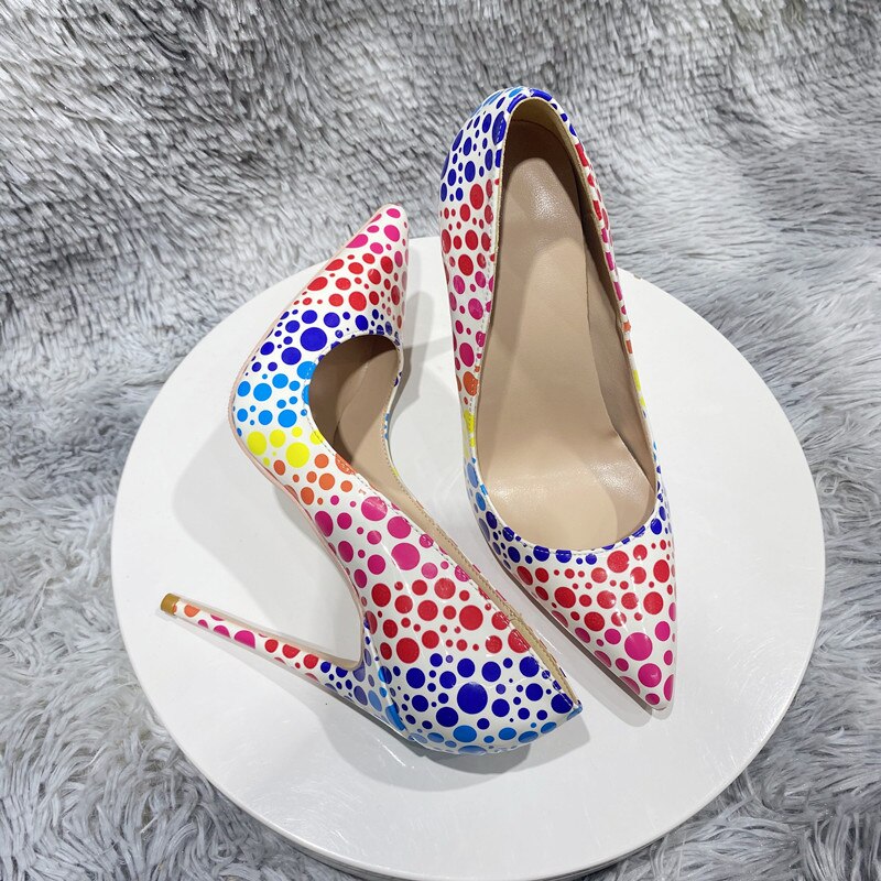 Pre Order:  Multicolor Polka-Dots Printed Patent Pointed-Toe Shoes