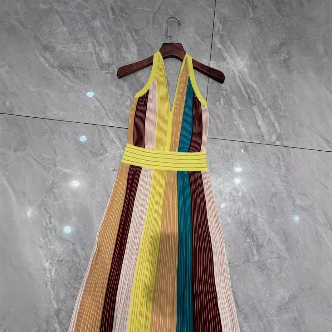 Pre Order:  Multicolor Hanging Neck Pleated Dress