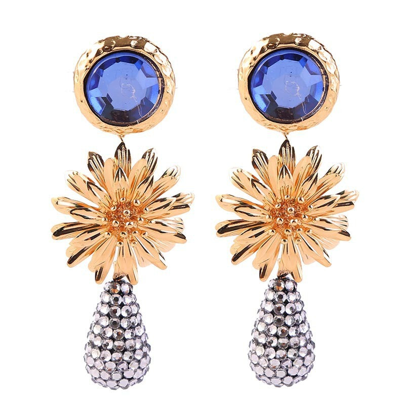 Pre Order:  Alloy Flower Water Droplets Diamond Earrings