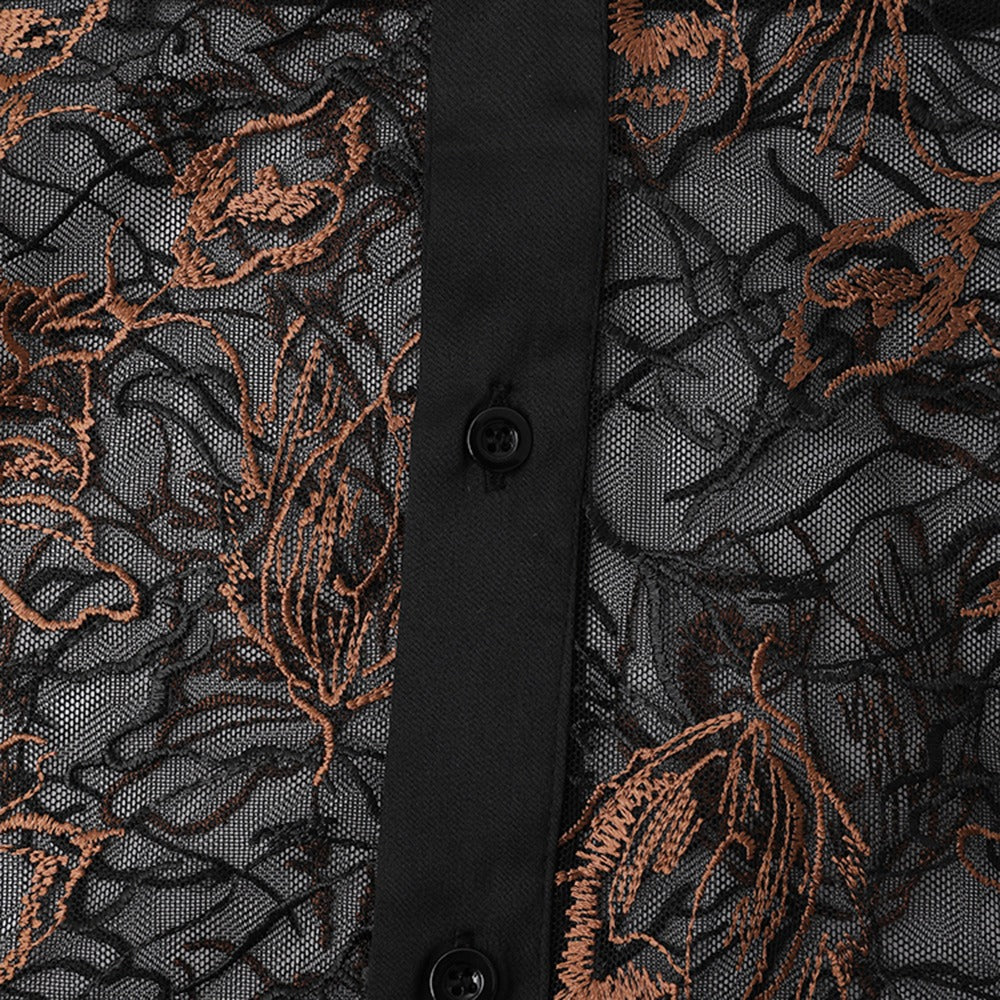 Pre Order:  Loose Black Embroidered See Through Shirt