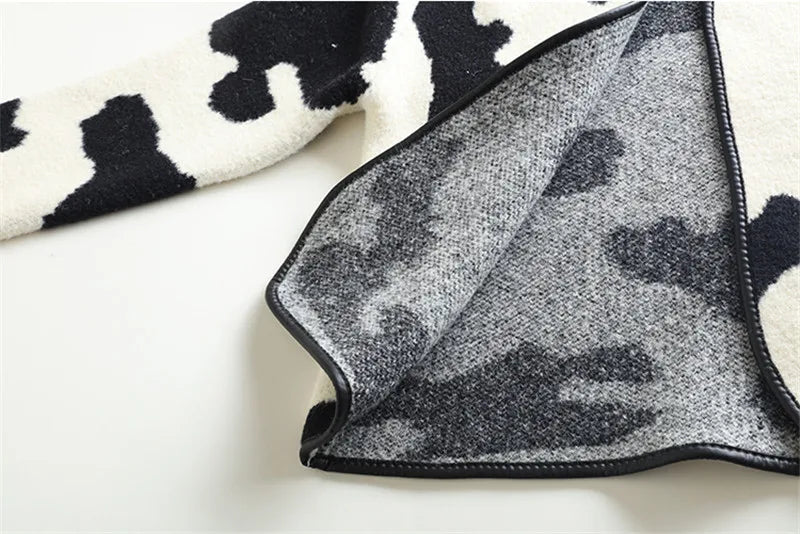 Cow Pattern Open Knit Jacket
