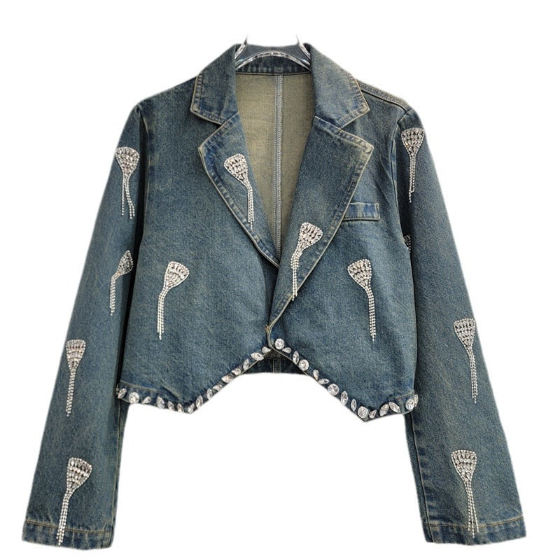 Pre Order: Embroidered Diamond Tassel Short Denim Jacket