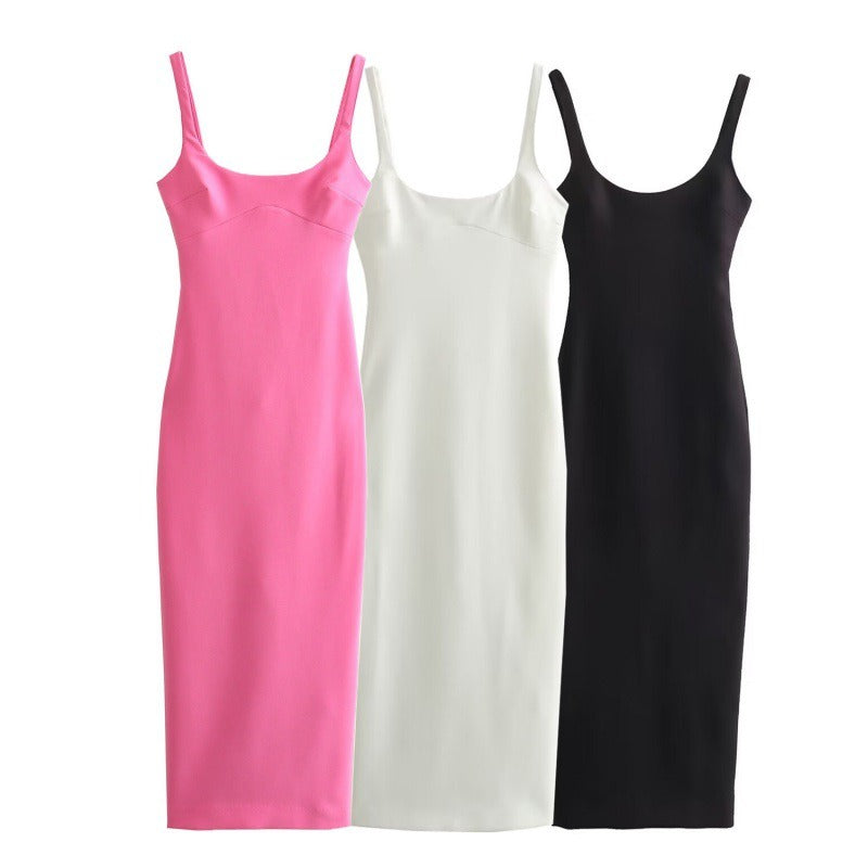 Pre Order:  Solid Sleeveless Slim Fit Midi Dress