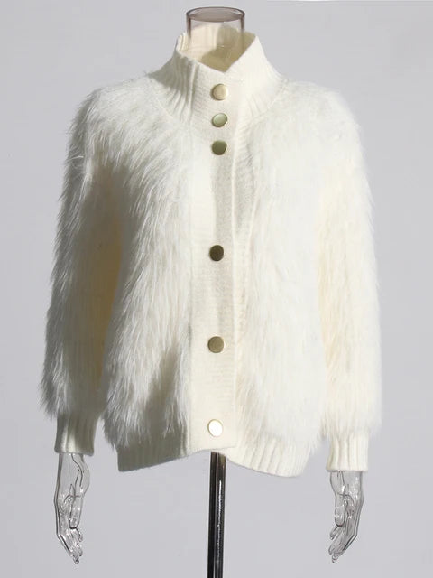 Pre Order:  Furry Stand Collar Knit Jacket