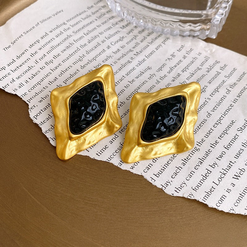 Pre Order:  Retro Black Rhinestone Resin Earrings