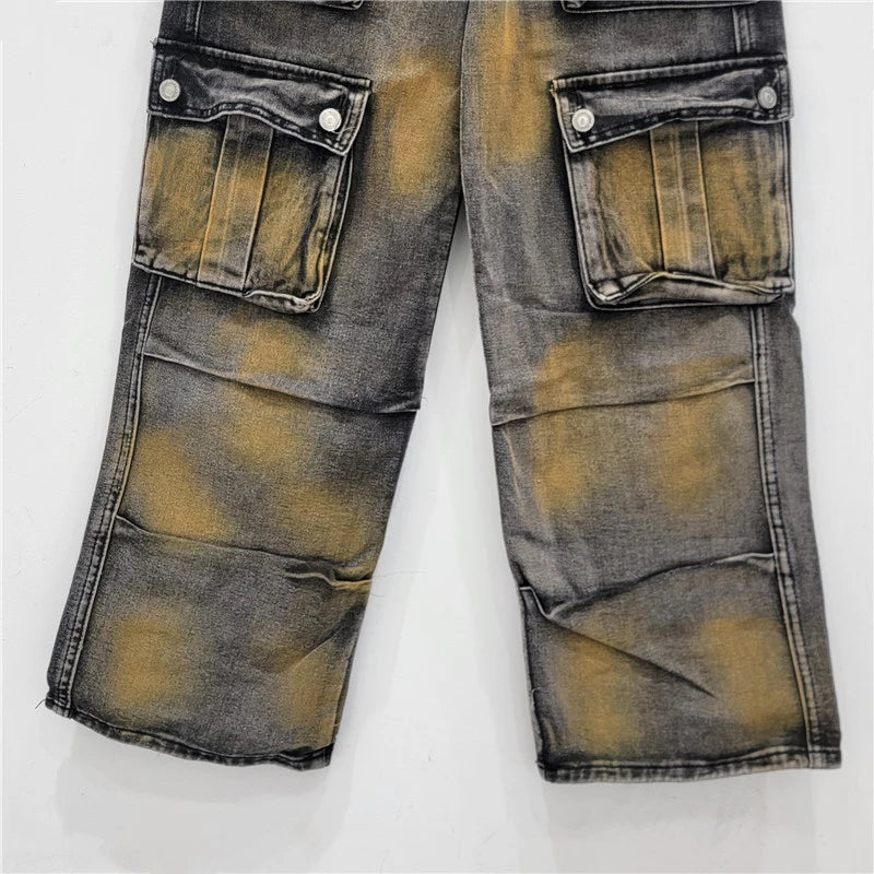 Pre Order: Multi Pocket Rusty Wide Leg Jeans