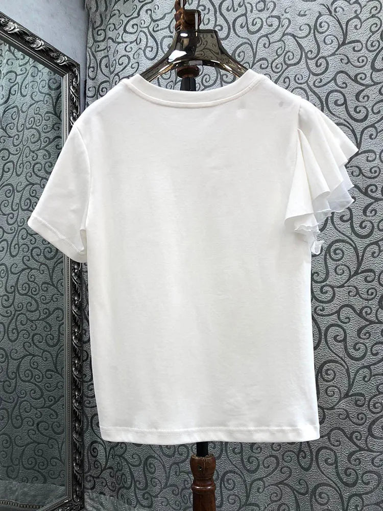 Pre Order:  3D Flower Ruffled Edge Cotton T-shirt