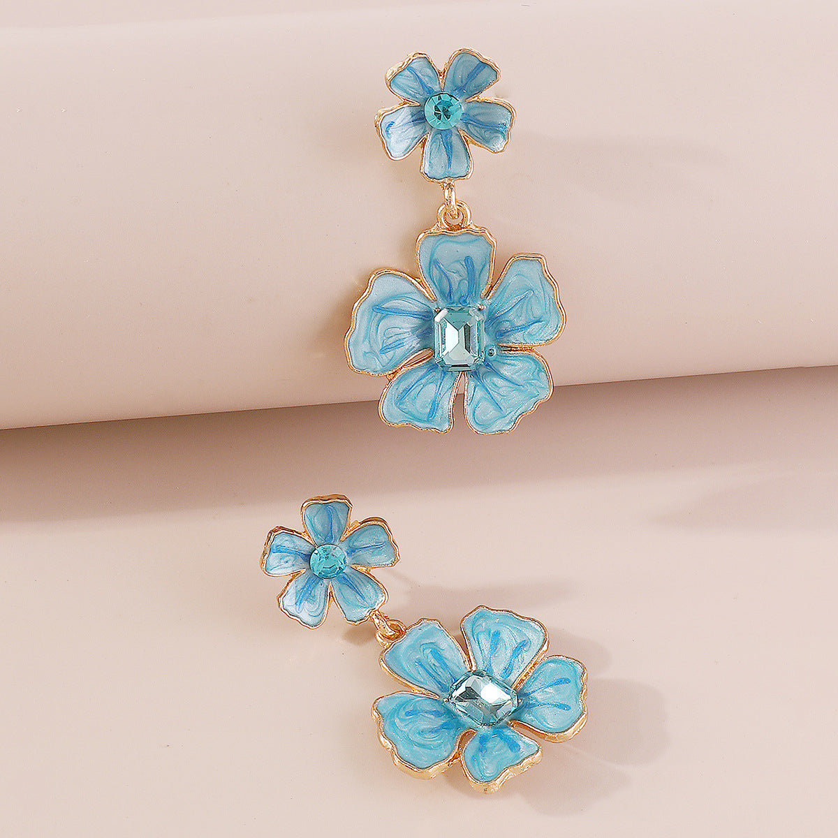 Pre Order:  Flower Rhinestone Alloy Oil Drip Earrings