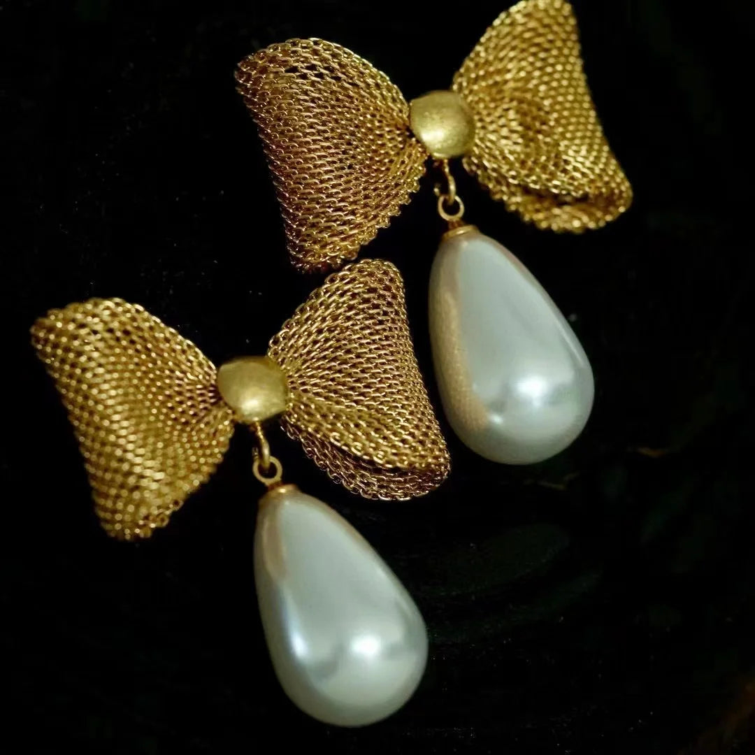 Pre Order:  Vintage Water Drop Pearl Bow Earrings