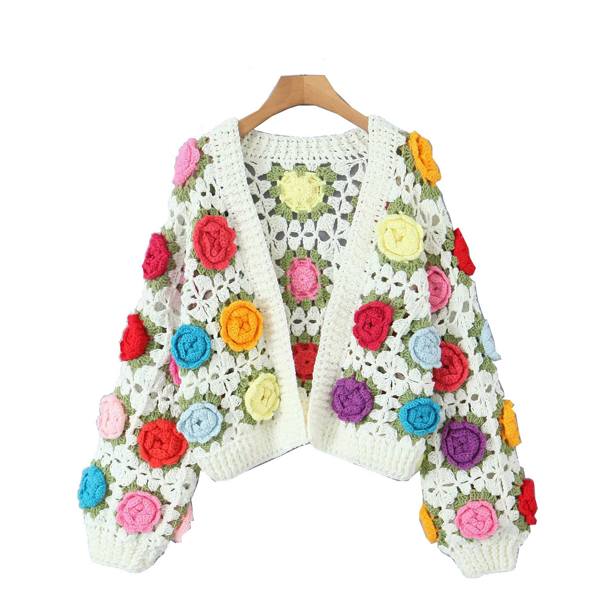 Hand Crocheted 3D Flower Ball Sweet Cardigan