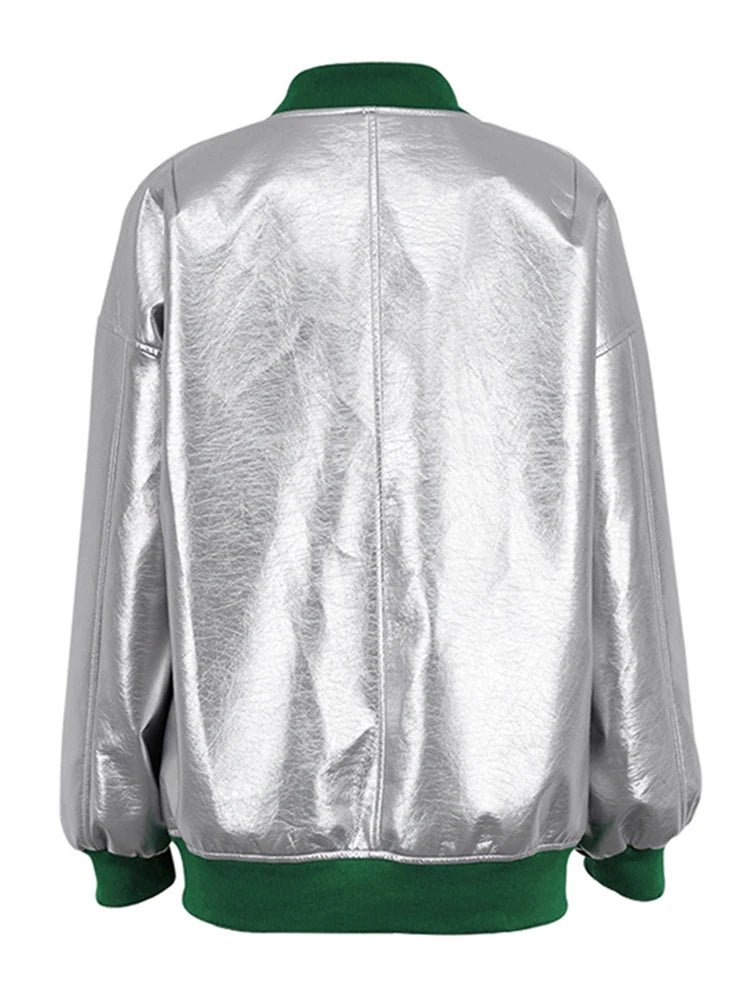 Pre Order:  Glossy Spliced Trims Zip-Up Collar