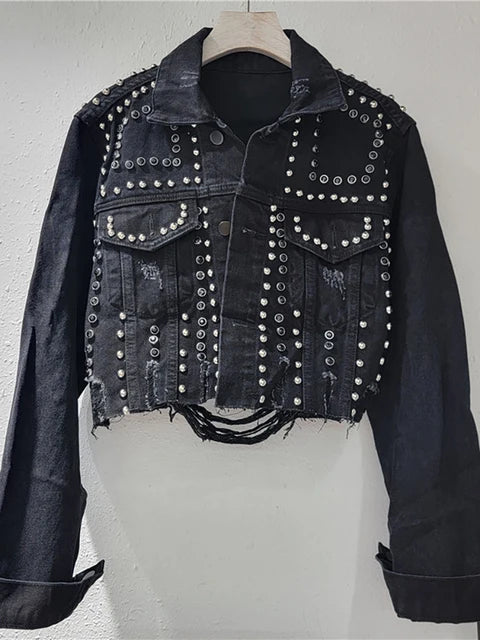 Pre Order:  Broken Holes Rivet Single Breasted Short Jacket