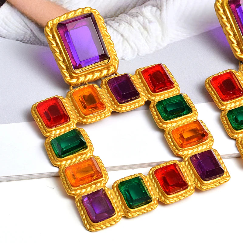 Pre Order:  Rhinestones Square Dangle Earrings