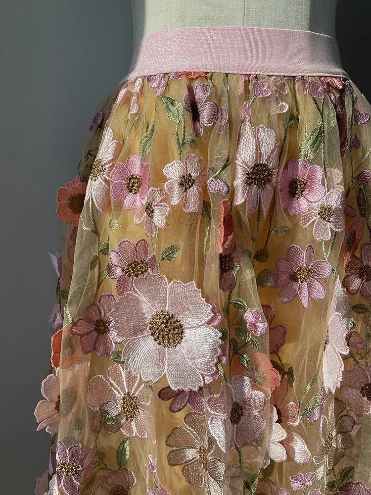 Pre Order:  3D Embroidered Flowers Fairy Skirt