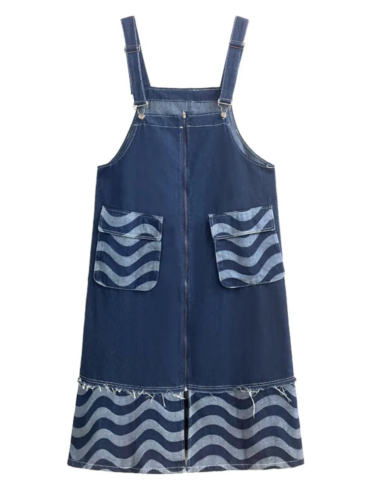 Pre Order:  Big Pocket Burr Denim Strap Square Neck Dress