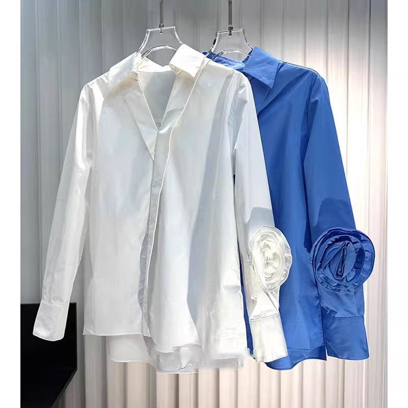 Pre Order:  3D Flower Long Sleeve Solid Loose Shirt