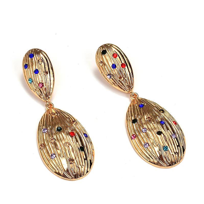 Pre Order:  Oval Shells Rhinestones Drop Earrings