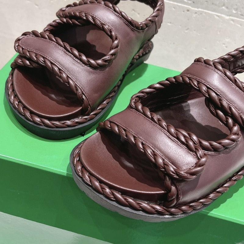 Pre Order:  Velcro Leather Thick Sole Flat Sandals