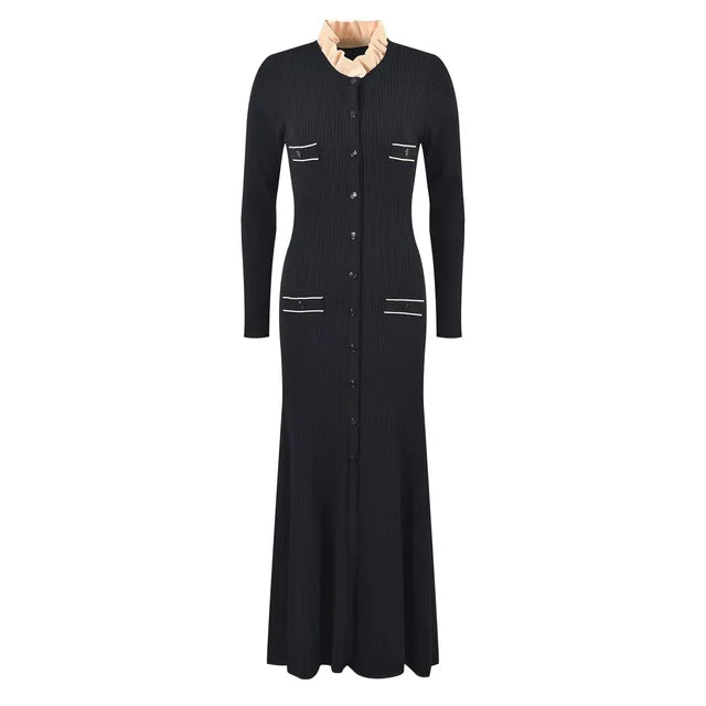 Pre Order:  Chic French Ruffled Collar Long Sleeve Long Dress