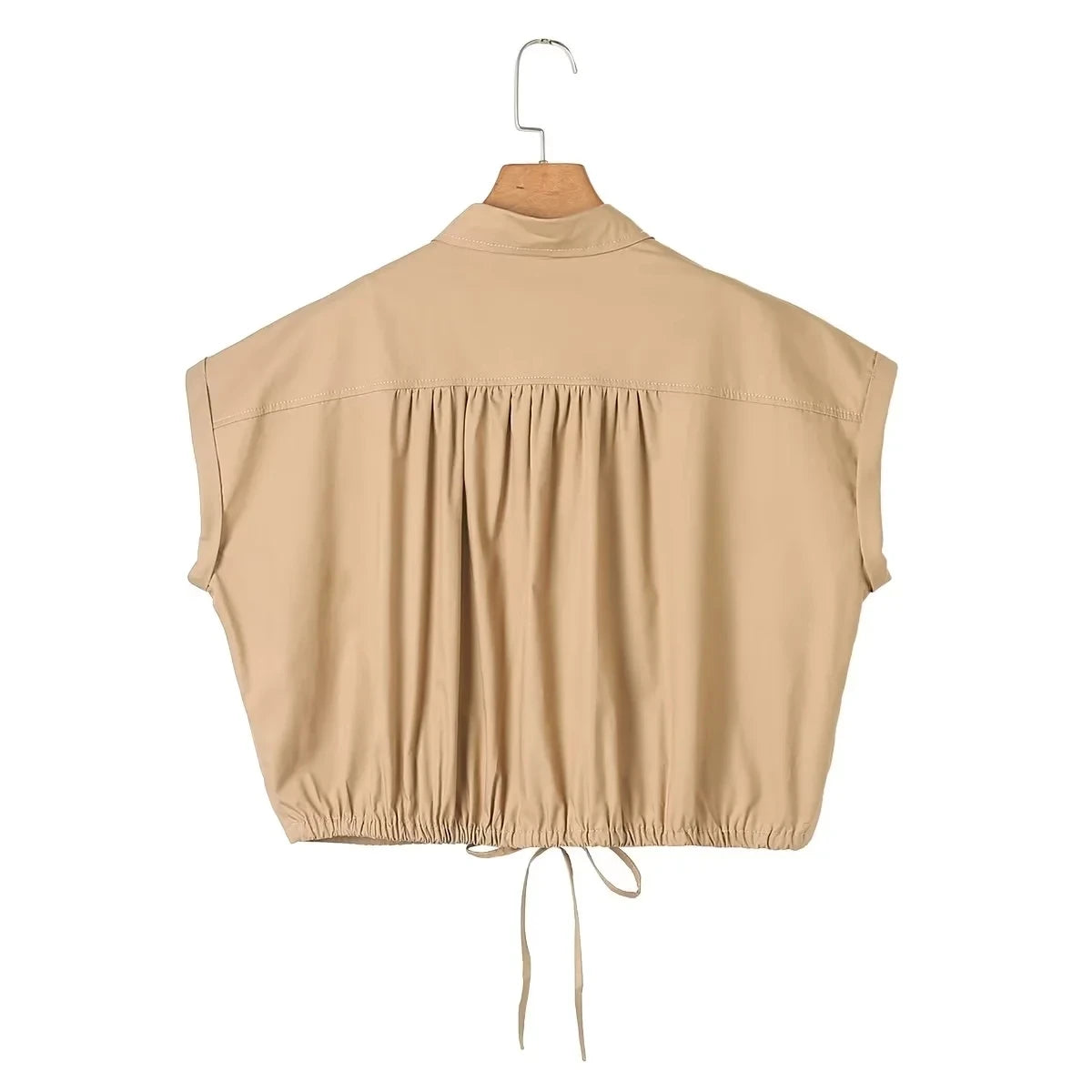 Lace-Up Cotton Cropped Top