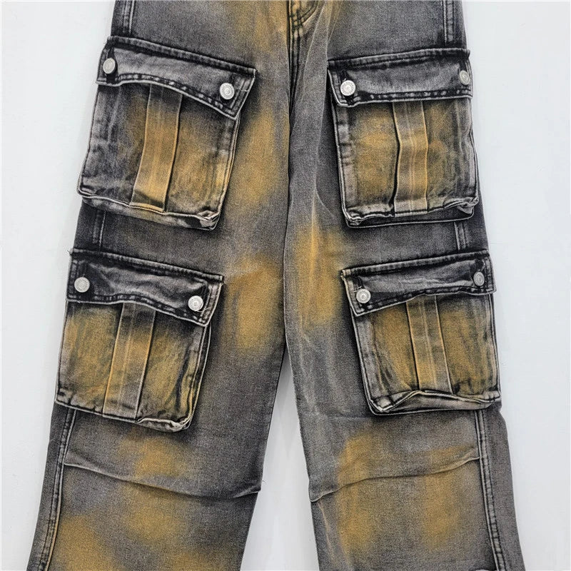 Pre Order:  Multi Pocket Distressed Loose Pants