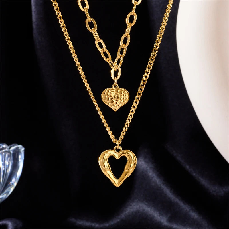 Pre Order:  Double Hearts Gold Plated Necklace