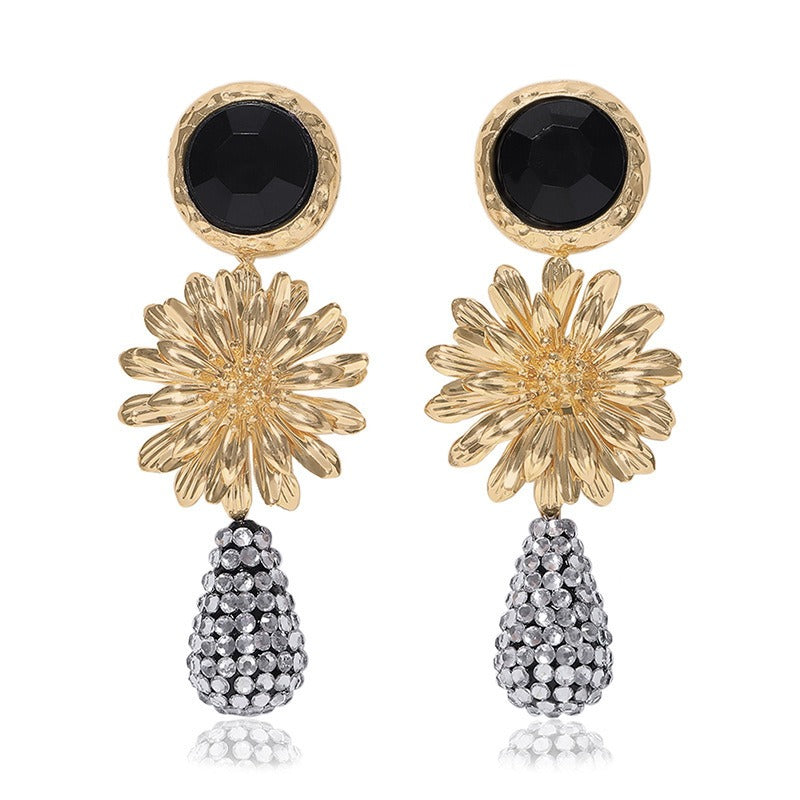 Pre Order:  Alloy Flower Water Droplets Diamond Earrings