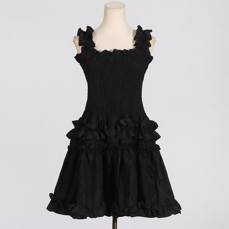 Pre Order:  Solid Pleated Wood Ear Short Dress