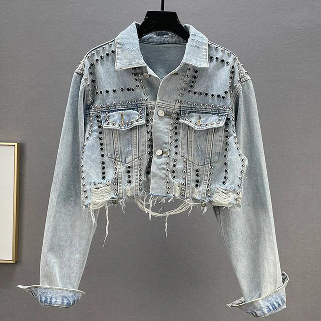 Pre Order:  Rivet Inlaid Diamond Denim Jacket