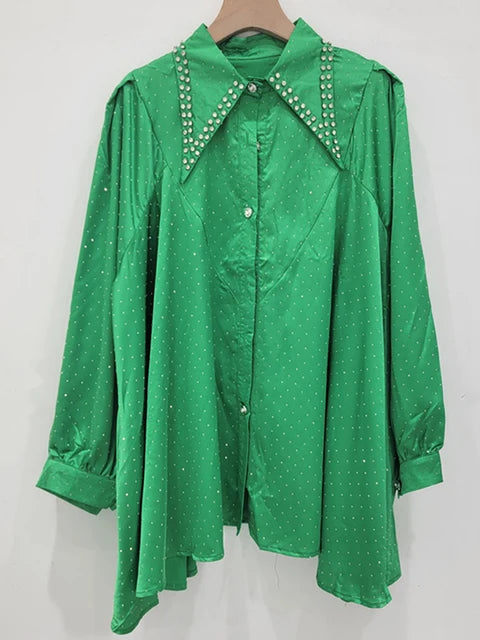 Diamond Studded Loose Long Sleeved Thin Shirt